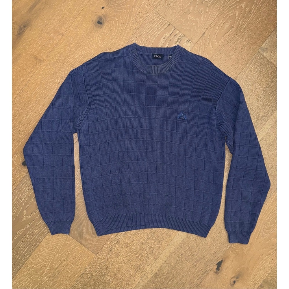 IZOD Mens Blue Textured Grid‎ Knit Cotton Crewneck Sweater Size M Australia Made